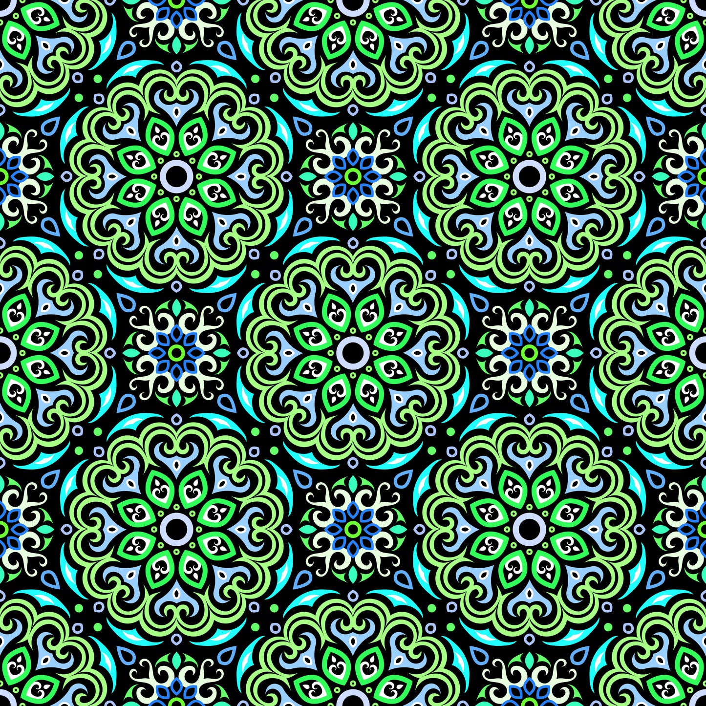Green -  Turquoise - Blue Mandala Fabric - 155