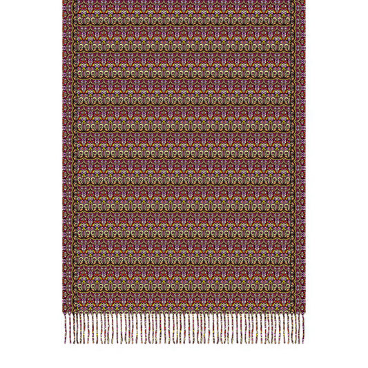 Yellow - Red - Pink Abstract Doodle Scarf with Tassels