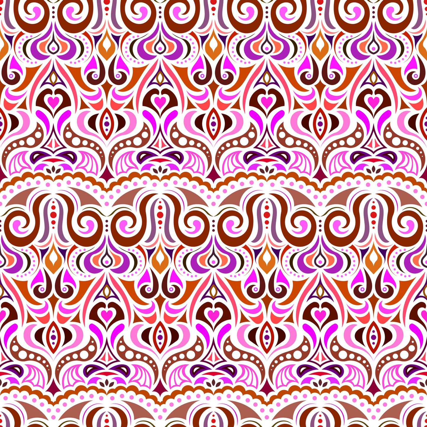 Orange - Pink - Brown Abstract Doodle Fabric 1010.2i