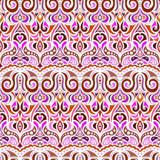 Orange - Pink - Brown Abstract Doodle Fabric 1010.2i