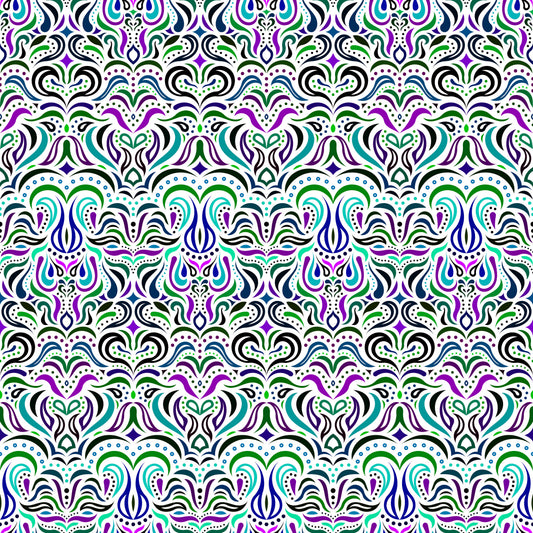 Green - Purple - Turquoise Abstract Doodle Fabric 1013.2i