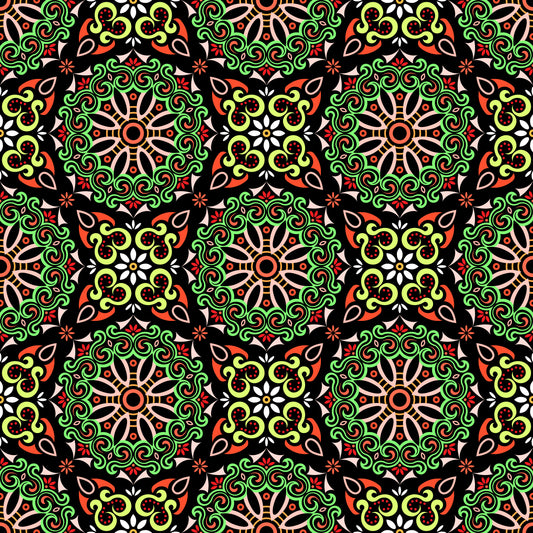 Green - Red Mandala Fabric - 166