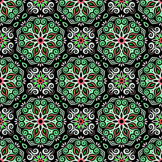 Green - Red Mandala Fabric - 203