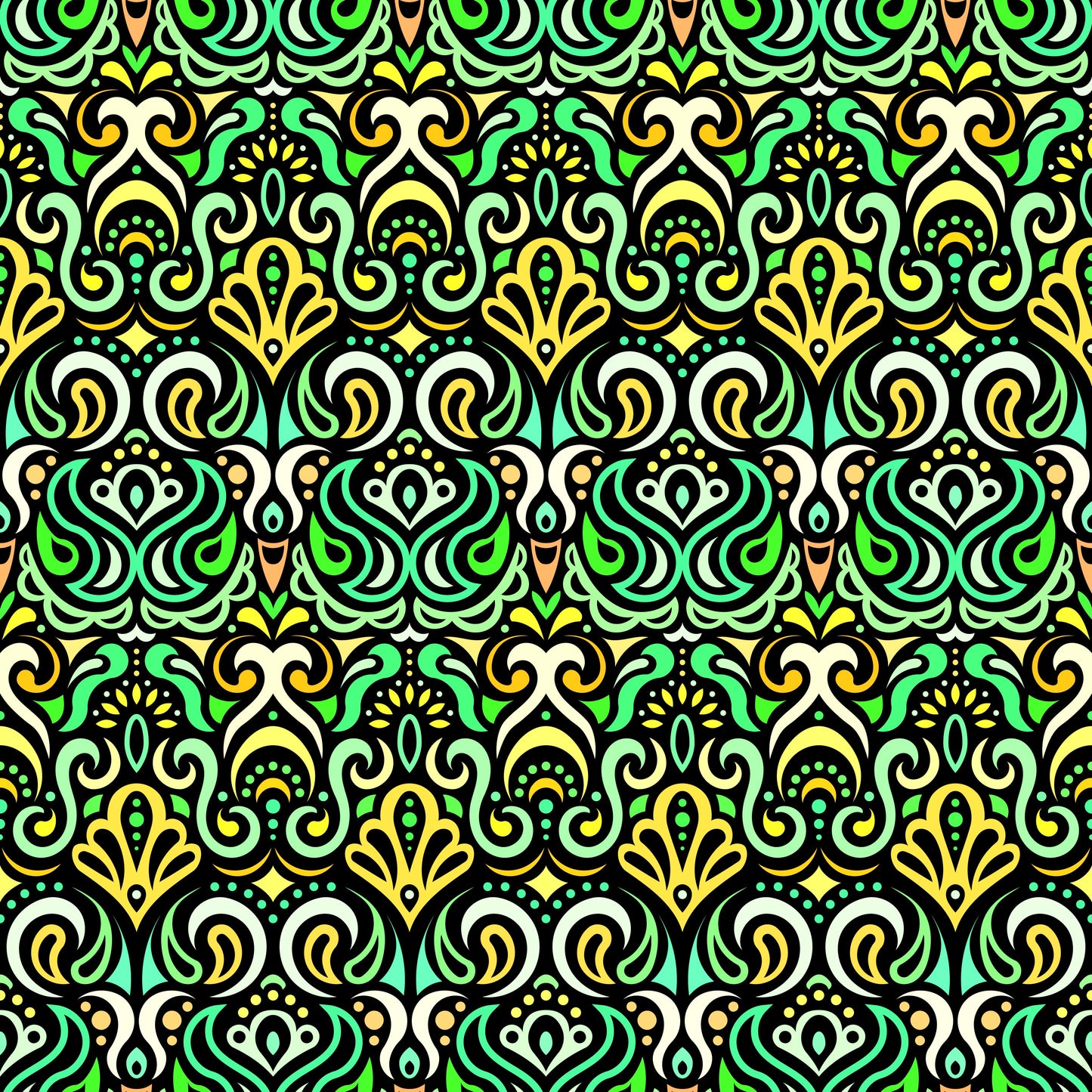 Green - Yellow Abstract Doodle Fabric 1002