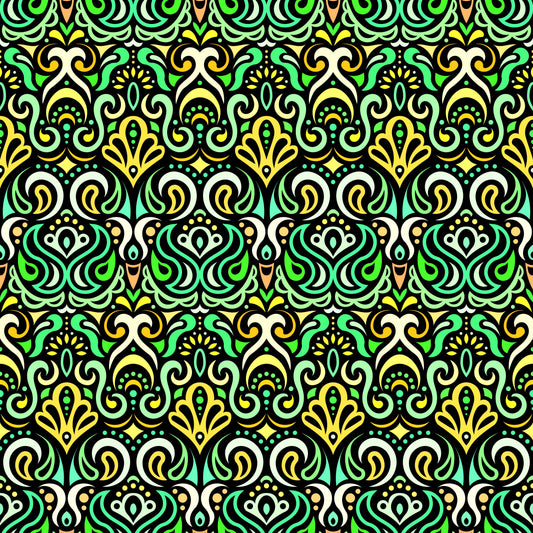 Green - Yellow Abstract Doodle Fabric 1002