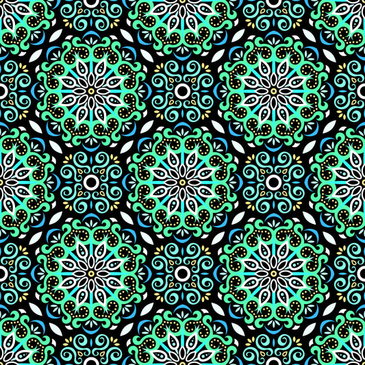 Turquoise - Blue - Yellow Mandala Fabric - 165