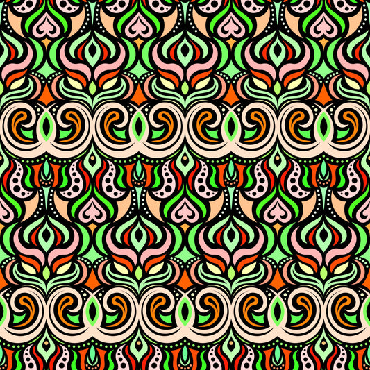 Orange - Green Abstract Doodle Fabric 1009.7