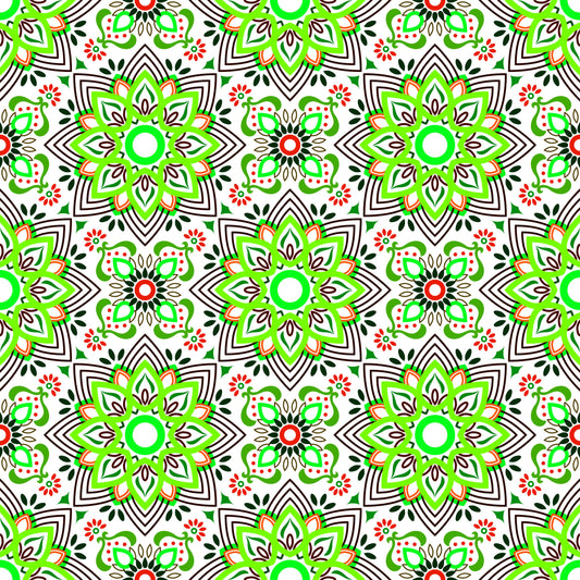 Green - Red Mandala Fabric - 145i