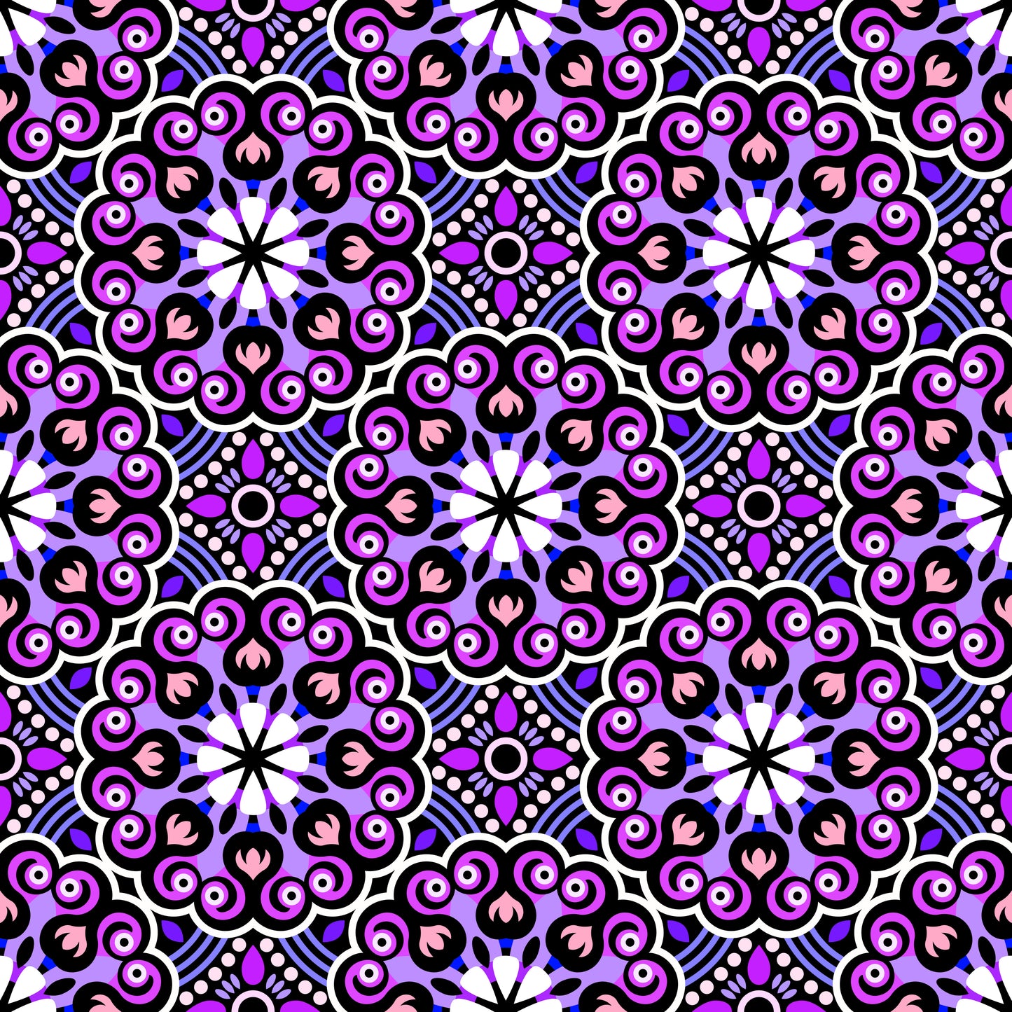 Purple - Pink - Blue Mandala Fabric - 132