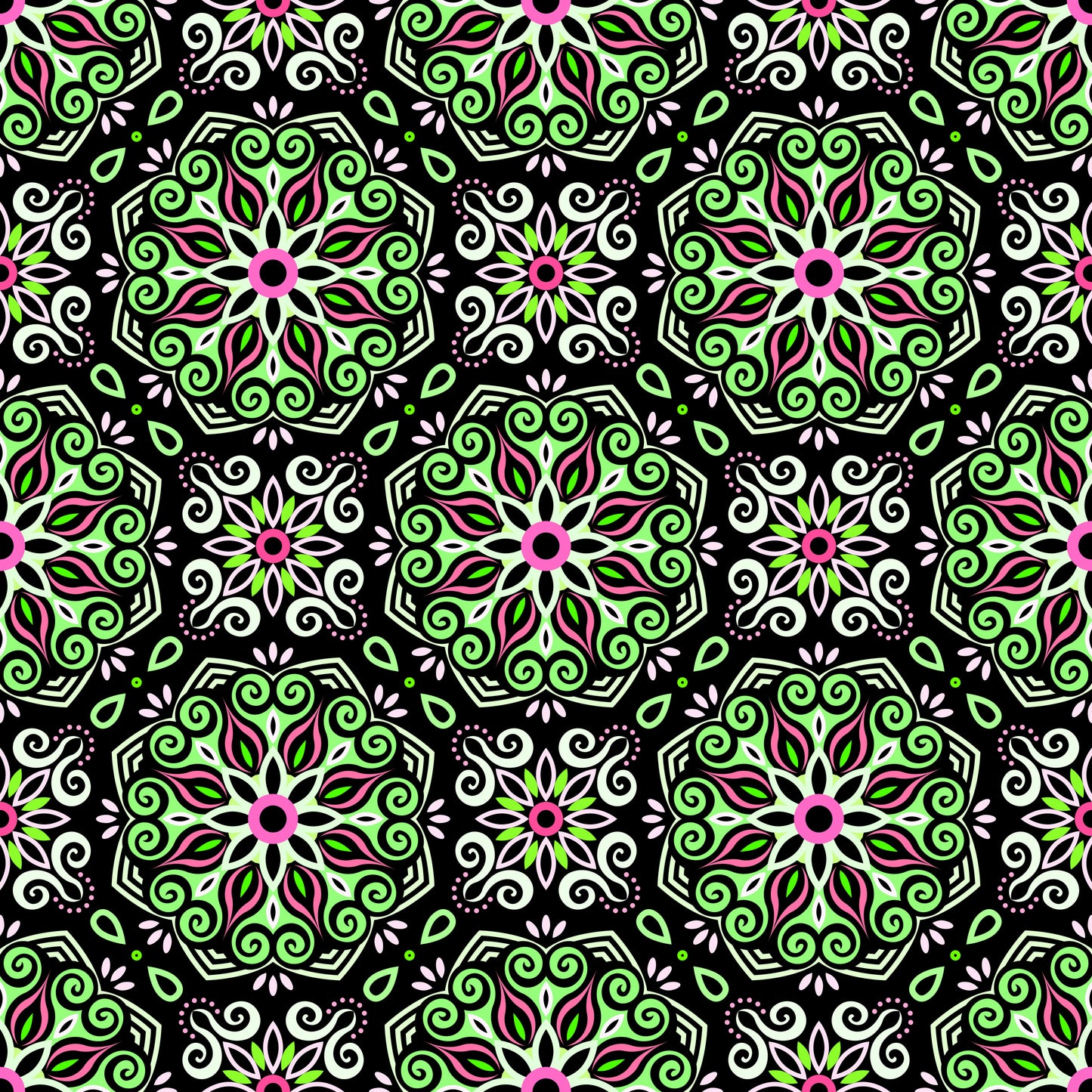 Green - Pink Mandala Fabric - 203