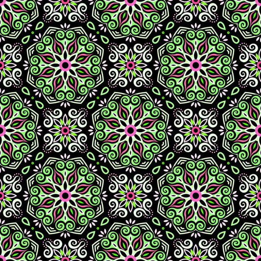Green - Pink Mandala Fabric - 203