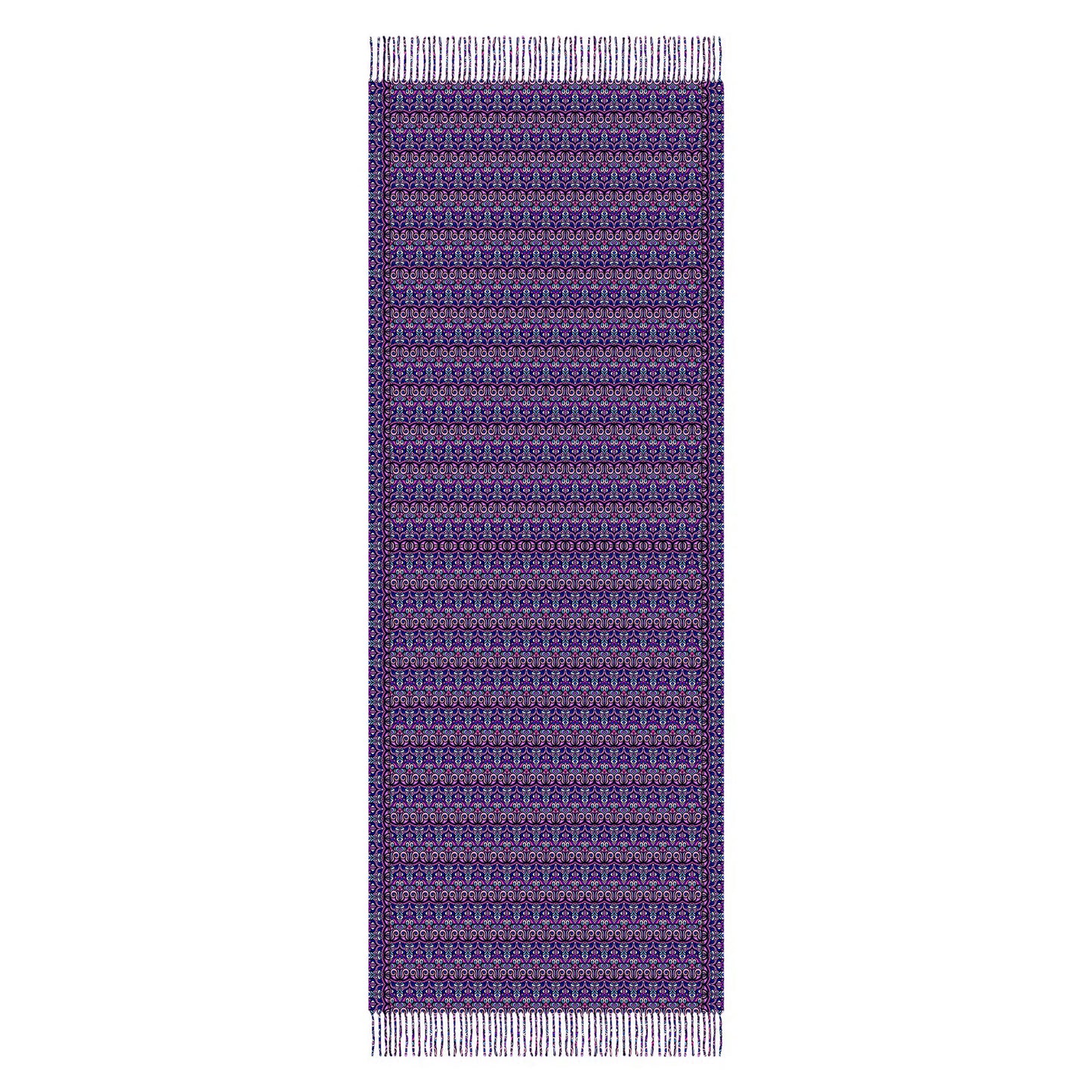 Pink - Purple - Blue Abstract Doodle Scarf with Tassels