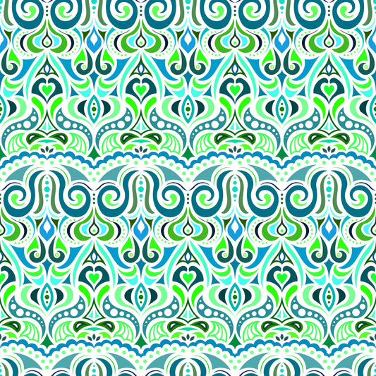 Turquoise - Green - Blue Abstract Doodle Fabric 1010.2i