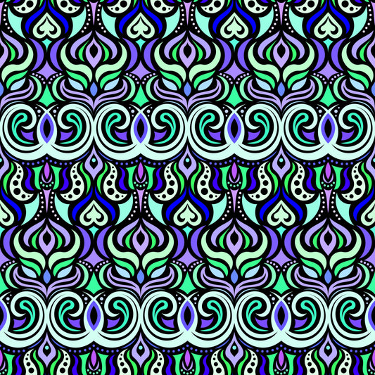 Turquoise - Green - Blue Abstract Doodle Fabric 1009.7