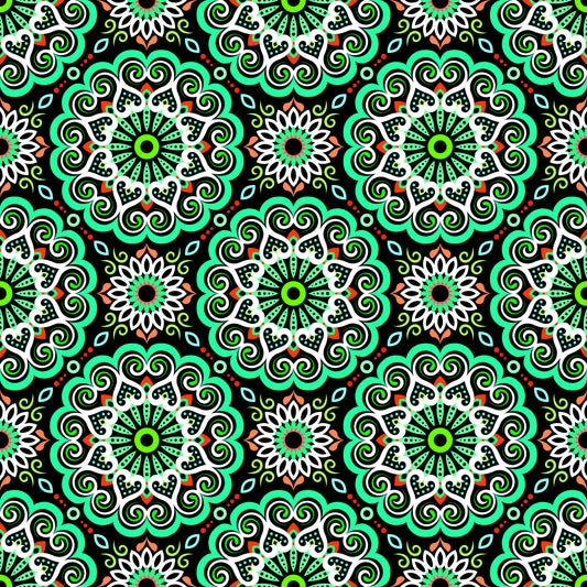 Turquoise - Red - Green Mandala Fabric - 179