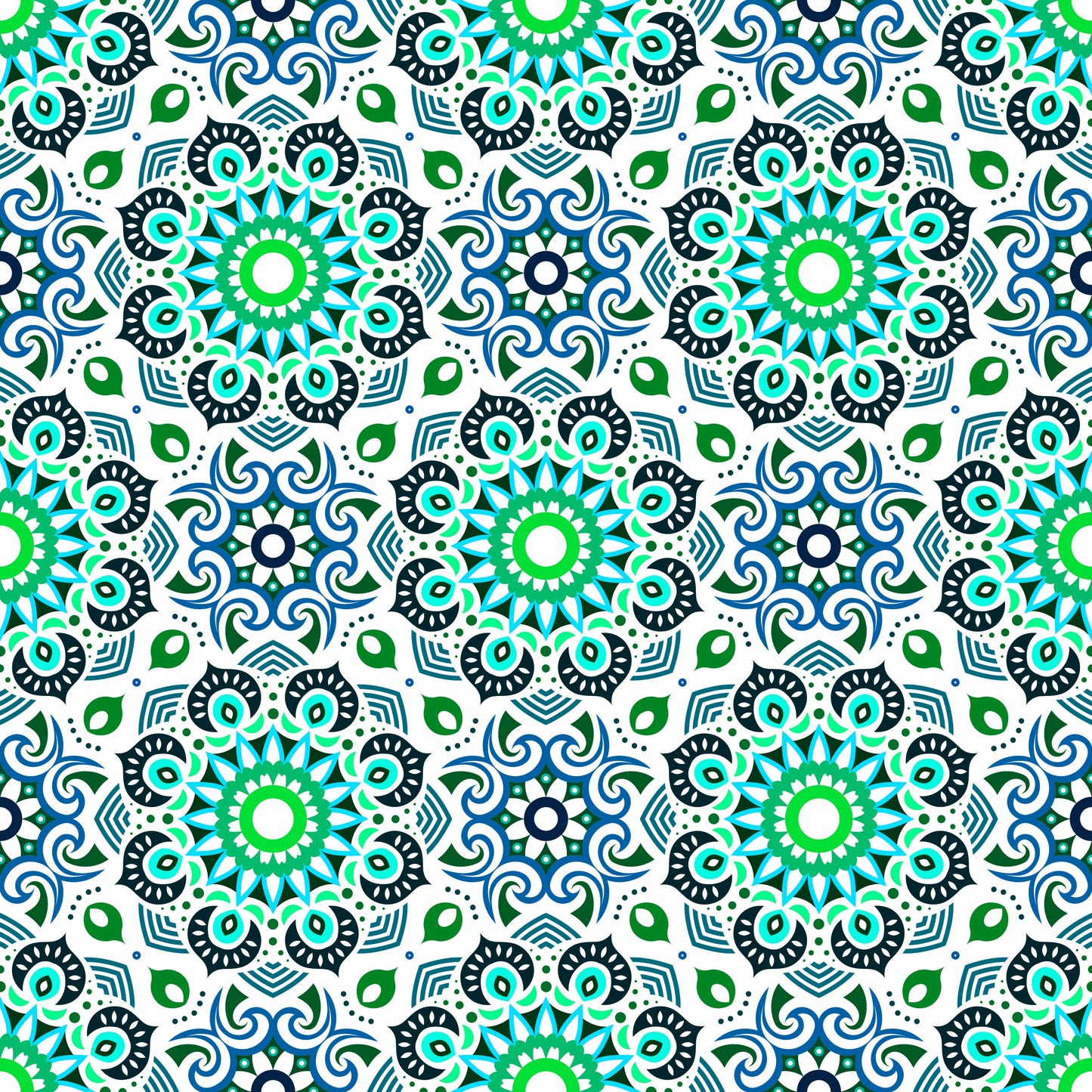 Turquoise - Green Mandala Fabric - 193i