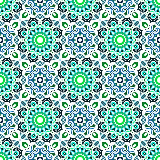 Turquoise - Green Mandala Fabric - 193i