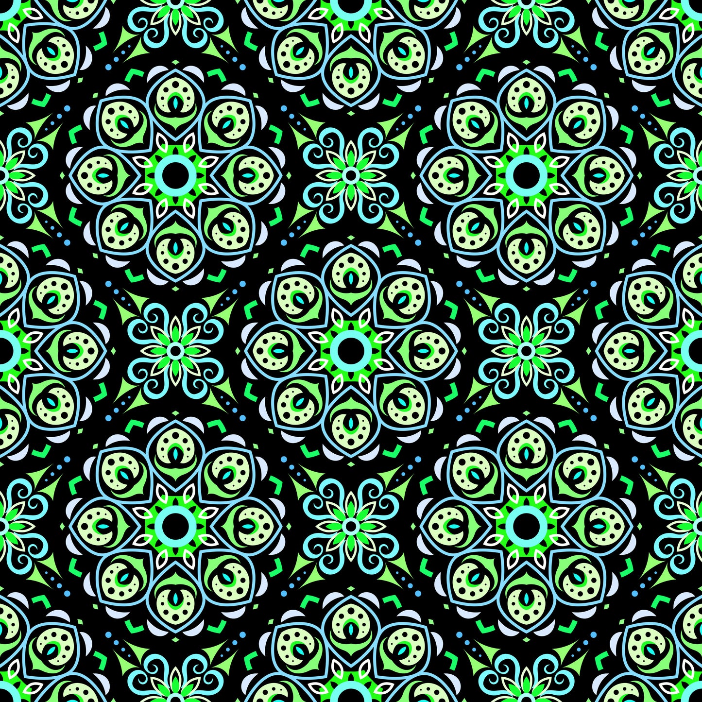 Green - Turquoise Mandala Fabric - 183