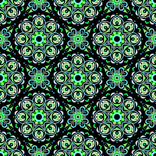 Green - Turquoise Mandala Fabric - 183