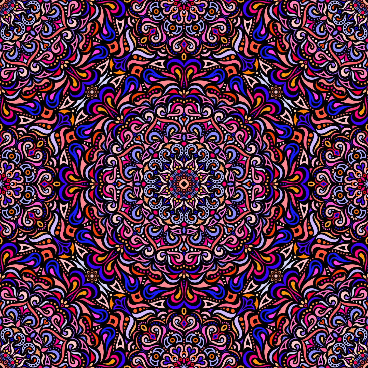 Pink - Blue - Orange - Yellow Mandala Fabric 2005