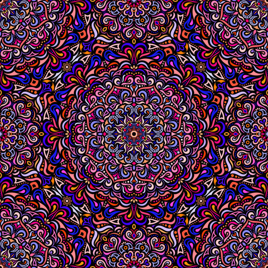 Pink - Blue - Orange - Yellow Mandala Fabric 2005