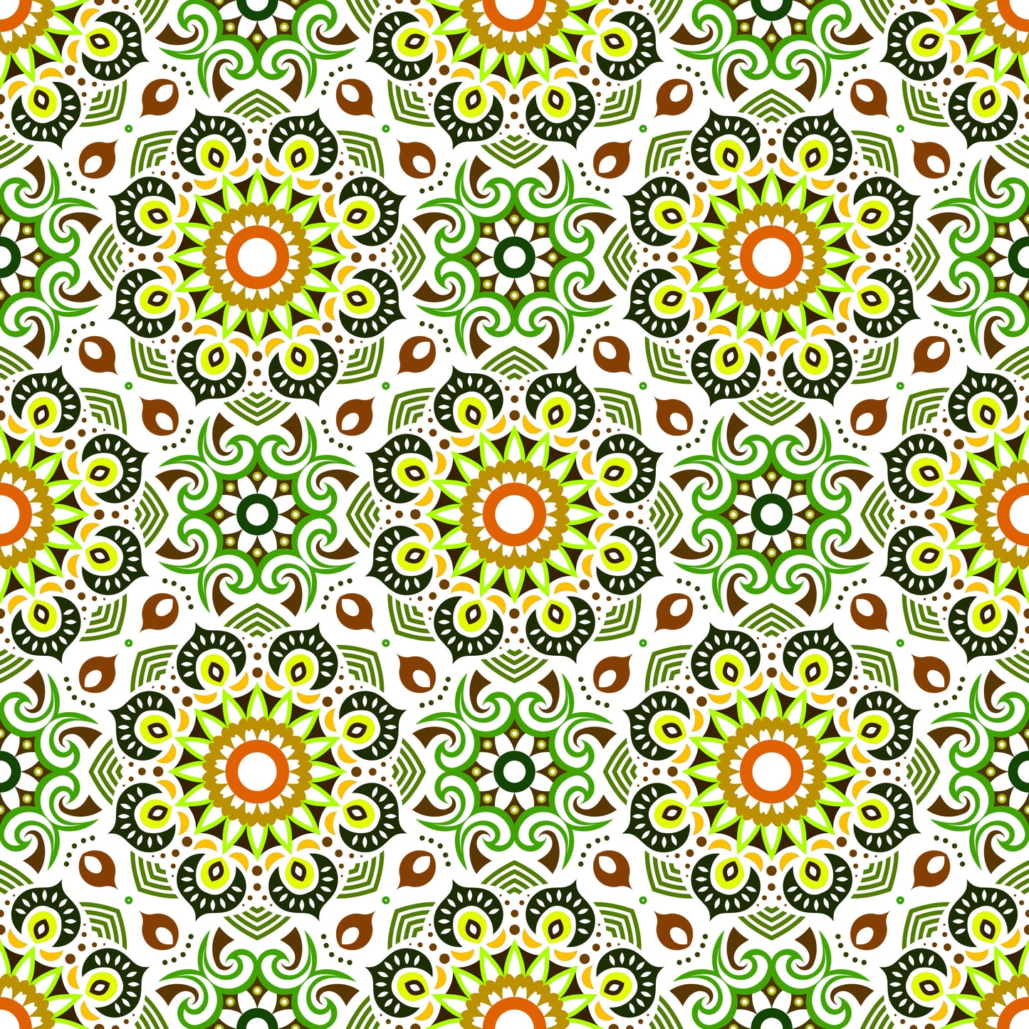 Green - Orange - Brown Mandala Fabric - 193i