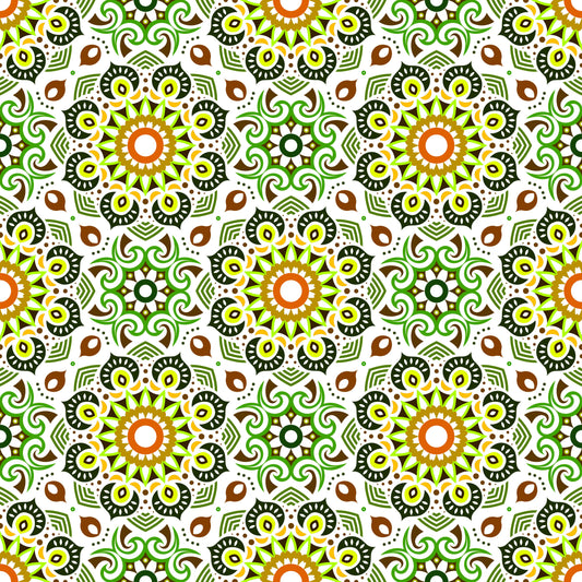 Green - Orange - Brown Mandala Fabric - 193i