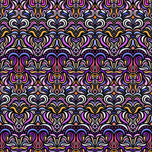 Pink - Yellow - Purple Abstract Doodle Fabric 1013.2