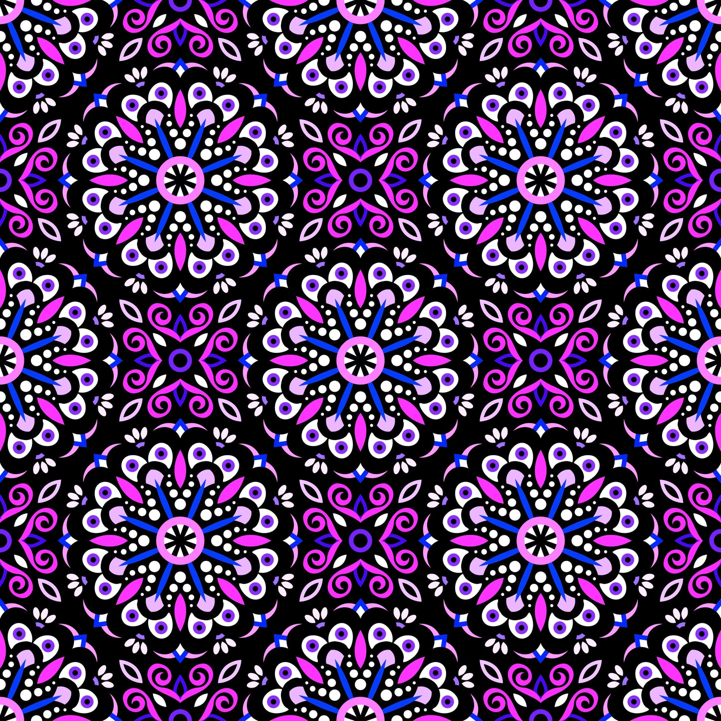 Pink - Blue - Purple Mandala Fabric - 156
