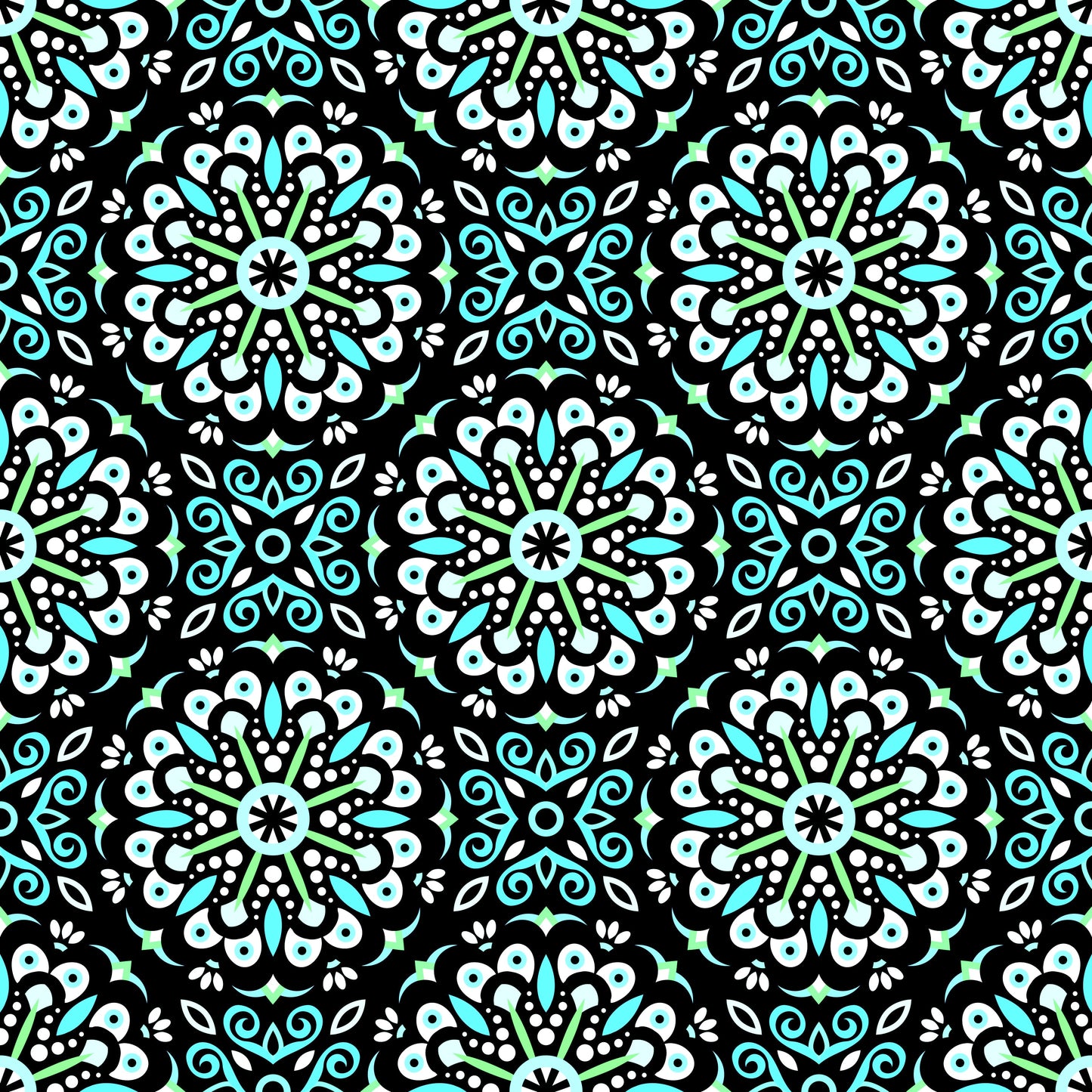 Turquoise - Green Mandala Fabric - 156