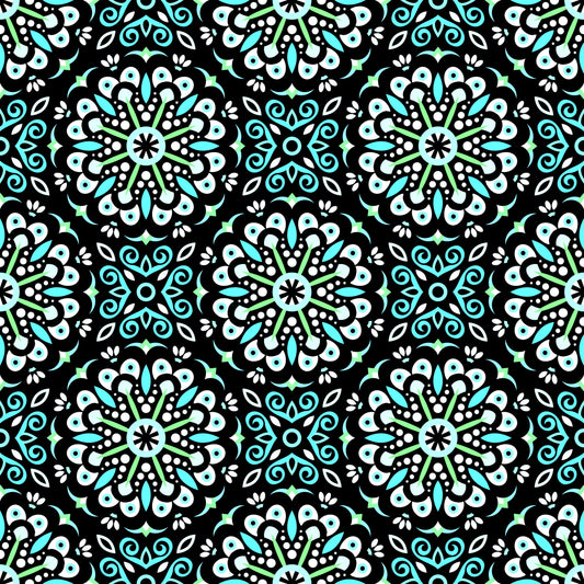 Turquoise - Green Mandala Fabric - 156