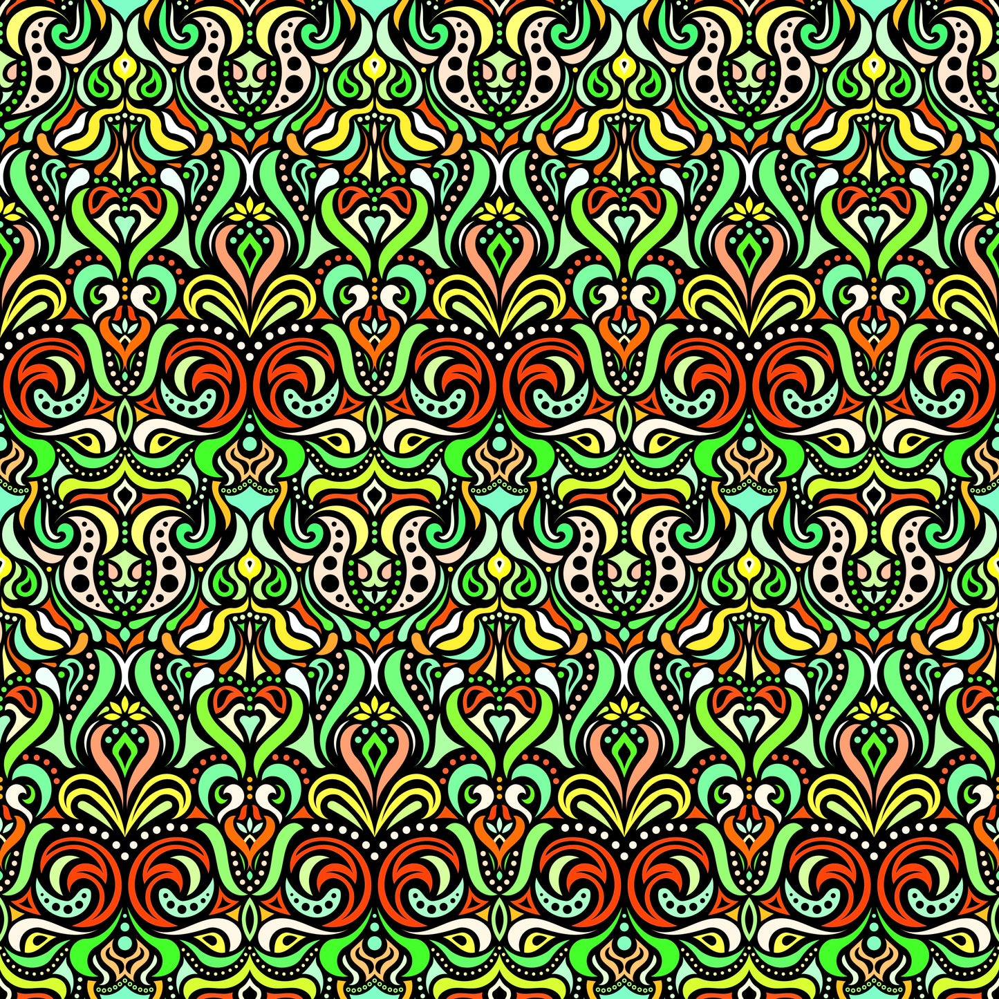 Green - Orange - Yellow Abstract Doodle Fabric 1011.4