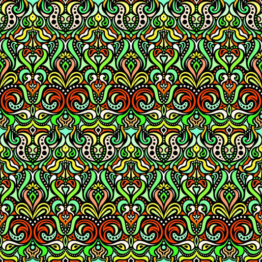 Green - Orange - Yellow Abstract Doodle Fabric 1011.4
