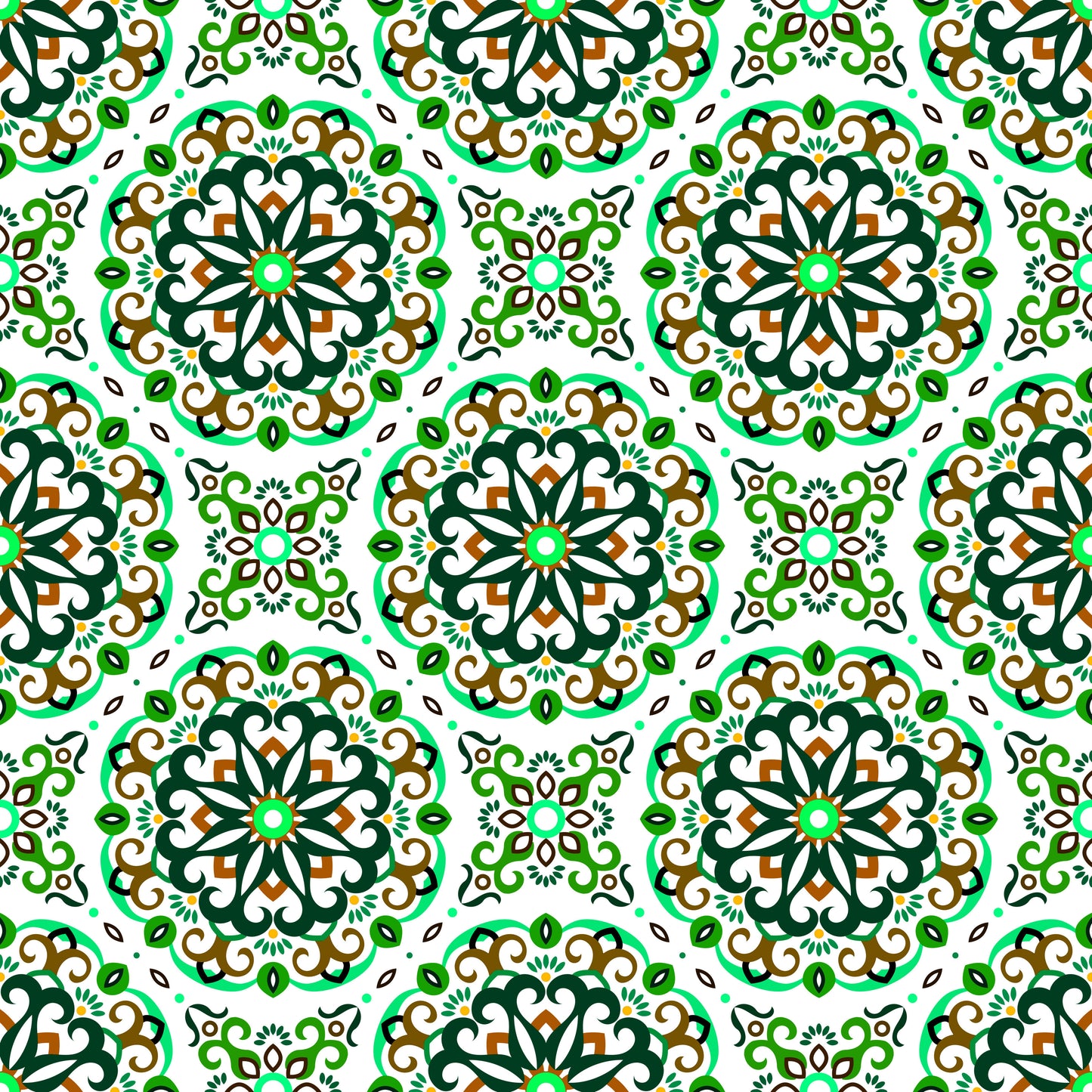 Green - Brown Mandala Fabric - 188i