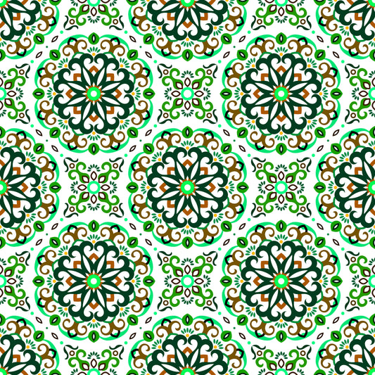 Green - Brown Mandala Fabric - 188i