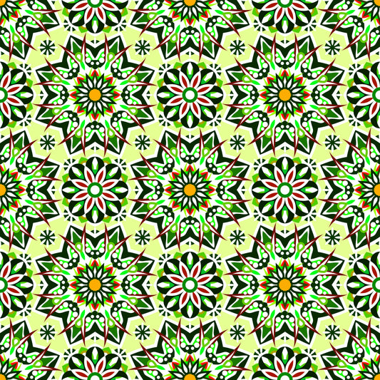 Green -  Red - Yellow Mandala Fabric - 122i