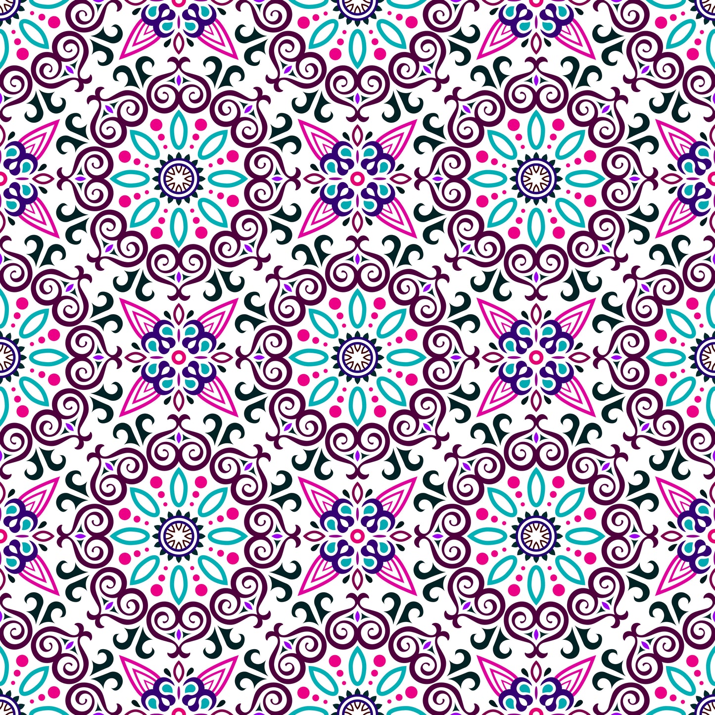 Pink - Turquoise - Purple Mandala Fabric - 138i