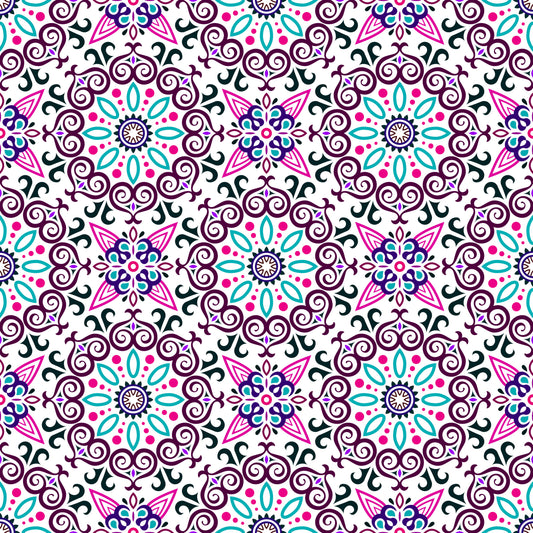 Pink - Turquoise - Purple Mandala Fabric - 138i