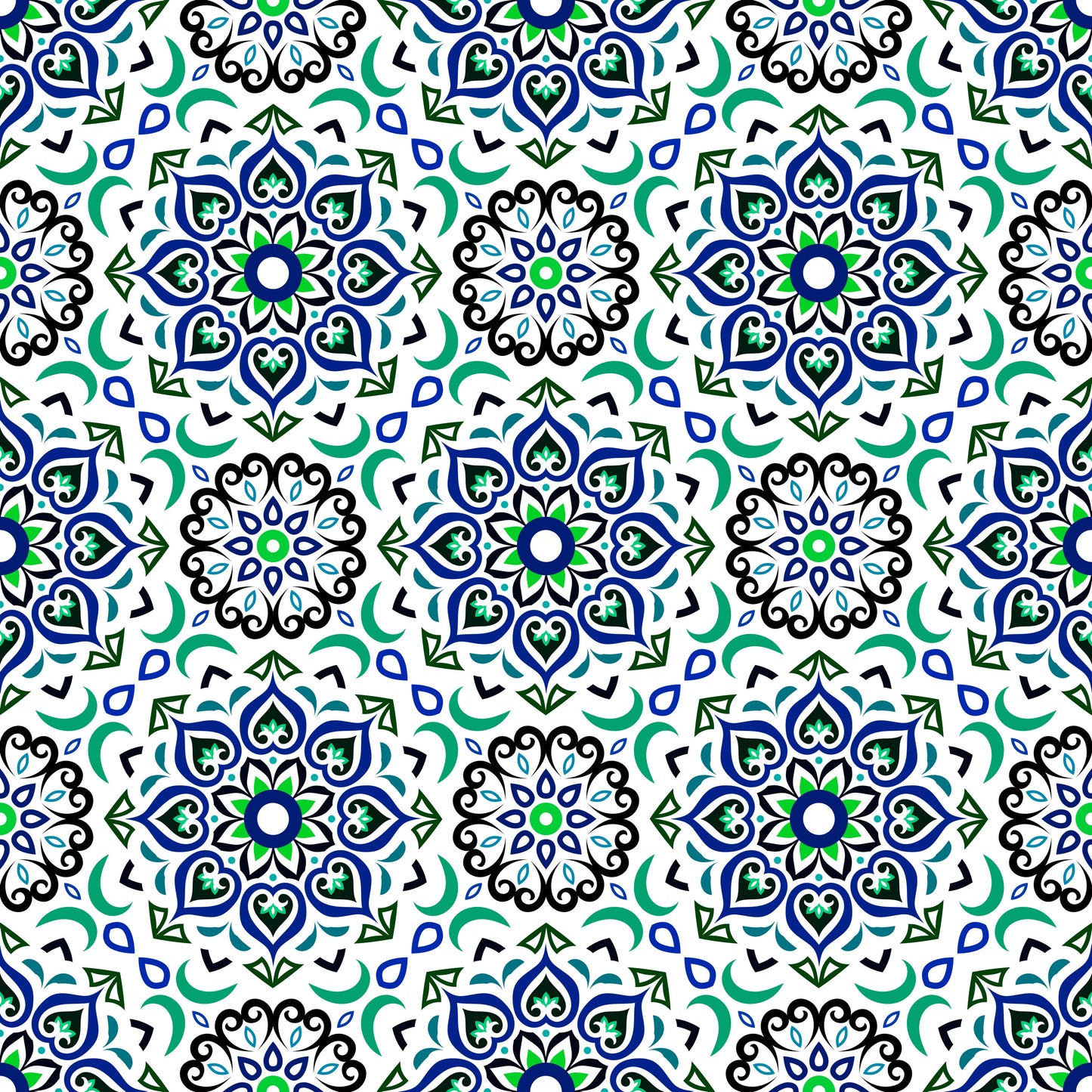Blue - Turquoise - Green Mandala Fabric - 213i