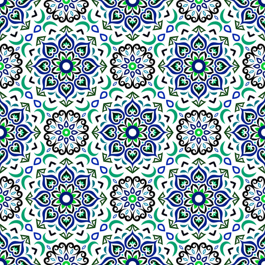 Blue - Turquoise - Green Mandala Fabric - 213i