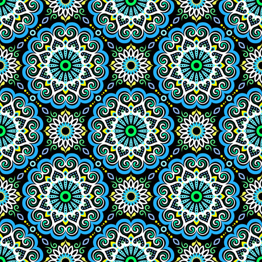 Blue - Yellow - Turquoise Mandala Fabric - 179