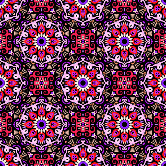 Purple - Red - Orange Mandala Fabric - 140
