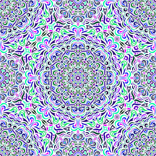 Green - Blue - Purple Mandala Fabric 2005i