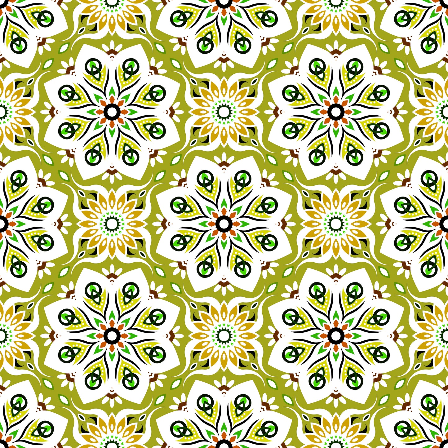Green - Yellow - Orange Mandala Fabric - 236i