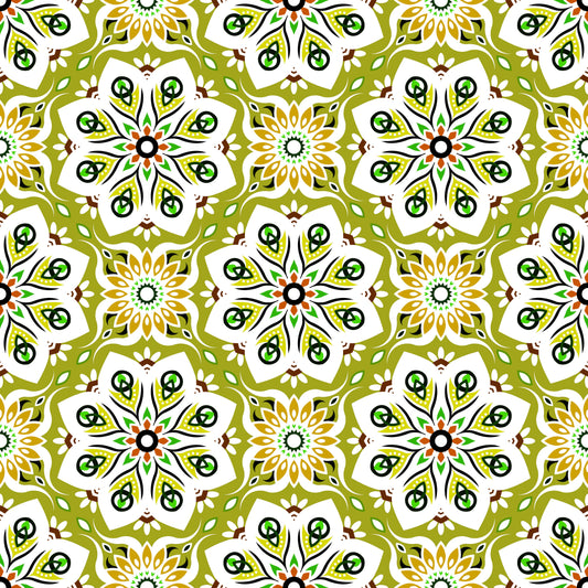 Green - Yellow - Orange Mandala Fabric - 236i