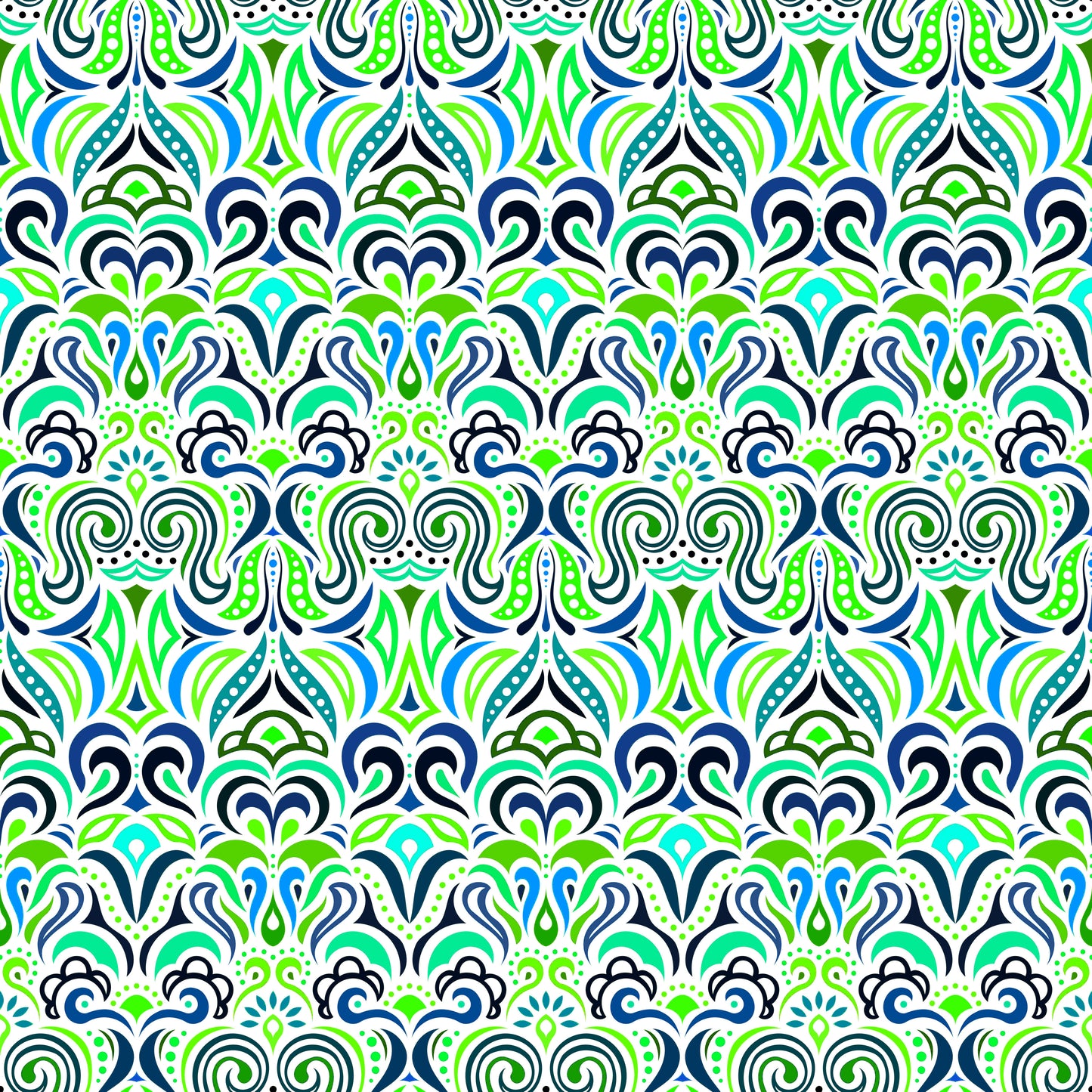Green - Blue - Turquoise Abstract Doodle Fabric 1008.3i