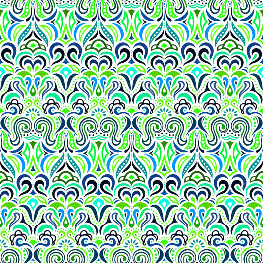 Green - Blue - Turquoise Abstract Doodle Fabric 1008.3i