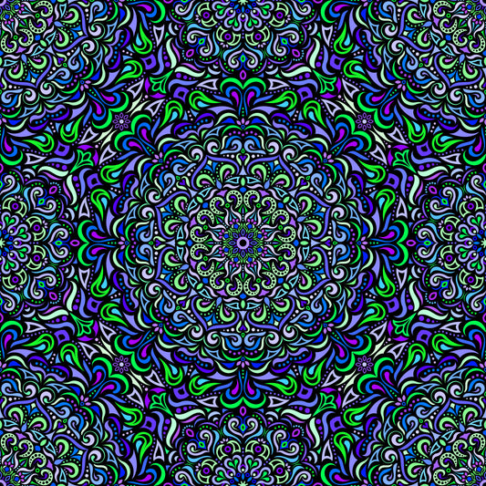 Blue - Green - Purple Mandala Fabric 2005