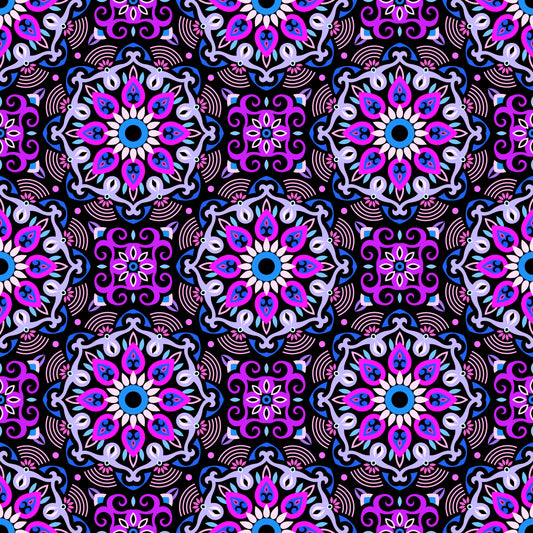 Purple - Blue - Pink Mandala Fabric - 140