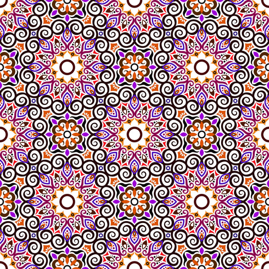 Orange - Purple - Red Mandala Fabric - 125i